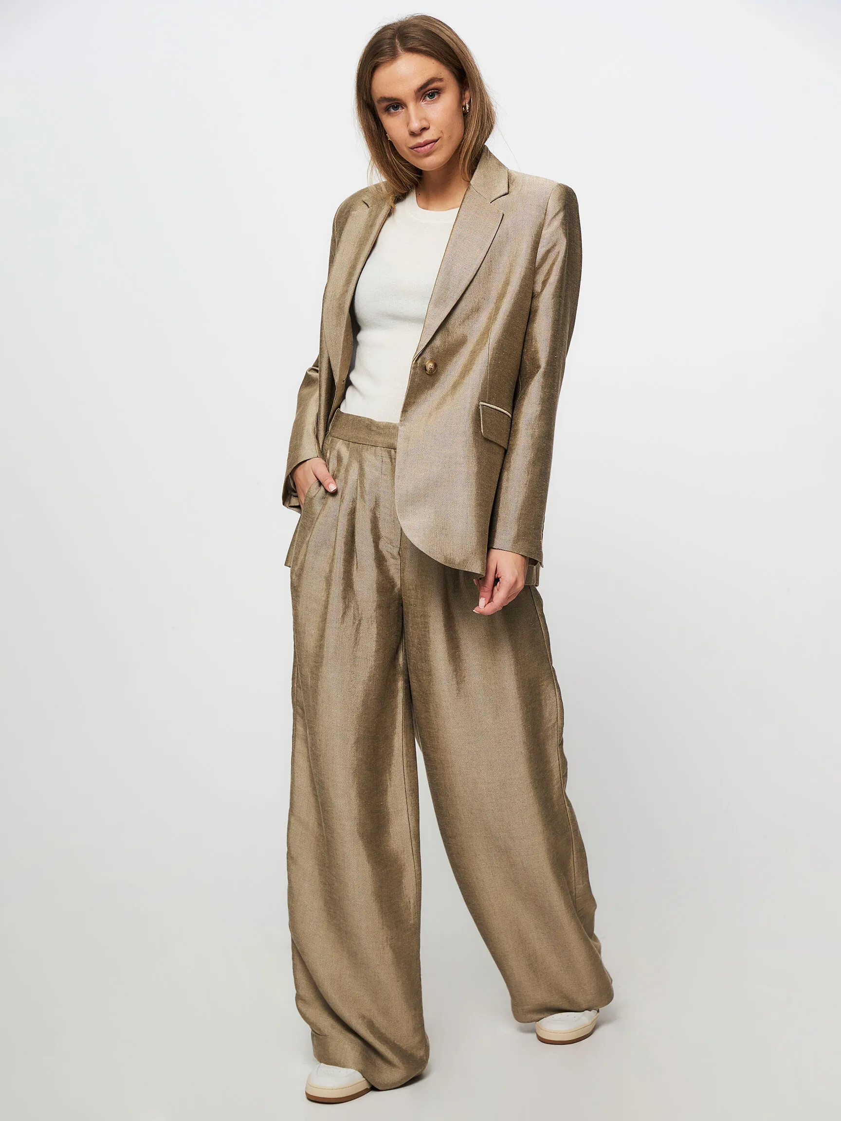 BYBAR ELI, VISCOSE/LINNENMIX GLANZENDE PANTALON
