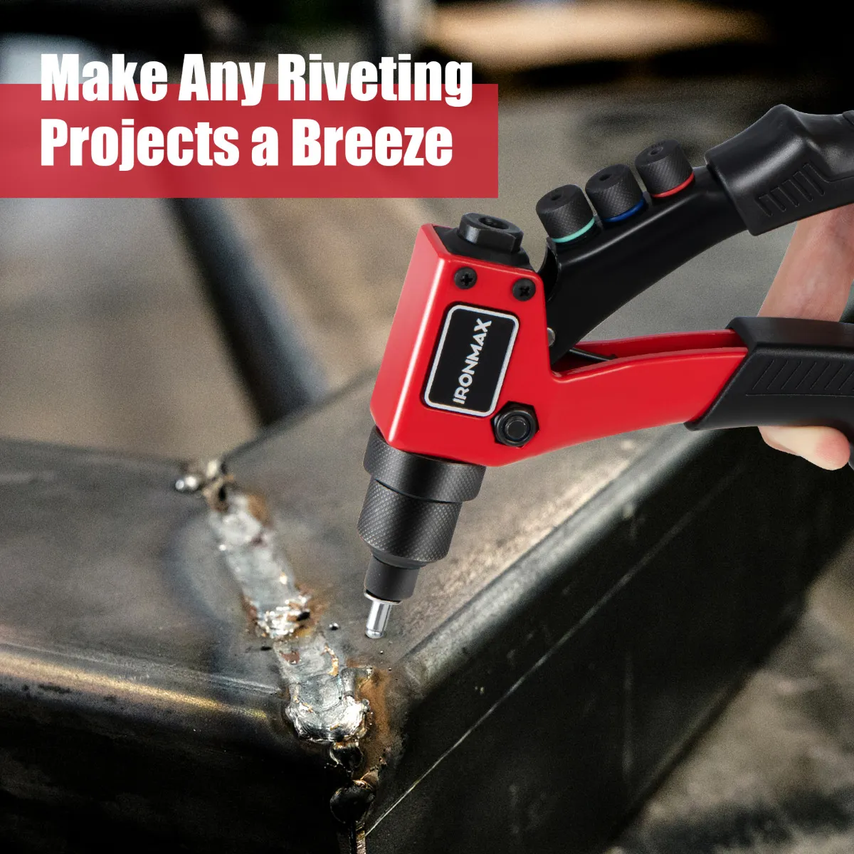 Hand Riveter Zware Hand Rivet Pistool met 200 Rivetten& 4 Gereedschapsloze Verwisselbare Neusstukken Pop Rivet Gereedschapss