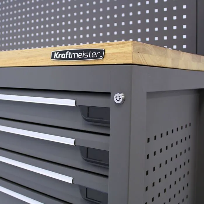 Kraftmeister Pro werkbank met gereedschapswand 18 lades eiken 200 cm grijs