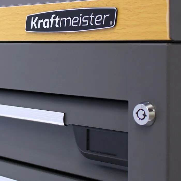 Kraftmeister Pro werkbank met gereedschapswand 6 lades 2 deuren MDF 200 cm grijs