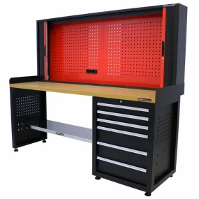 Kraftmeister Pro werkbank met gereedschapswand 6 lades MDF 200 cm zwart