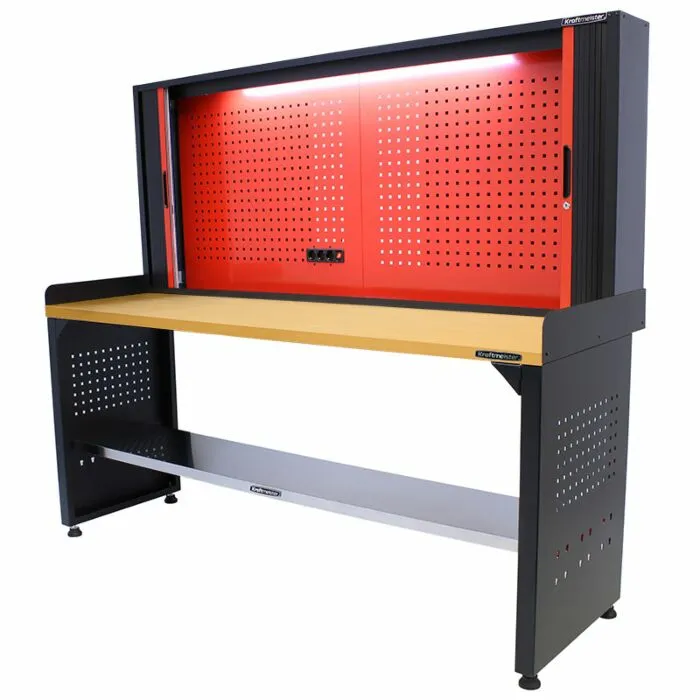 Kraftmeister Pro werkbank met gereedschapswand MDF 200 cm zwart