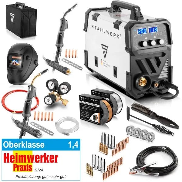 STAHLWERK LASAPPARAAT MIG MAG 200 SPOT PULS PRO VOLLEDIG UITGERUST, VOLLEDIG SYNERGISCHE IGBT OMVORMER, 5 IN 1 COMBINATIEAPPARA