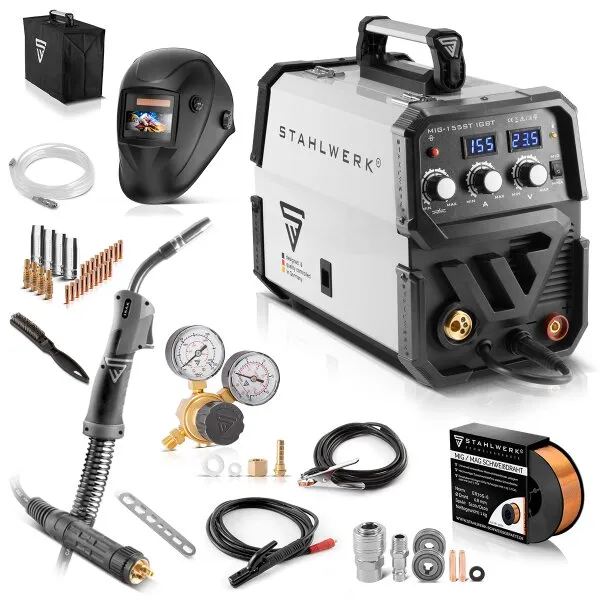 STAHLWERK MIG MAG 155 ST IGBT LASAPPARAAT  VOLLEDIG UITGERUST  MET SYNERGISCHE DRAADAANVOER EN ECHTE 155 AMPèRE / AFGESCHERMDE