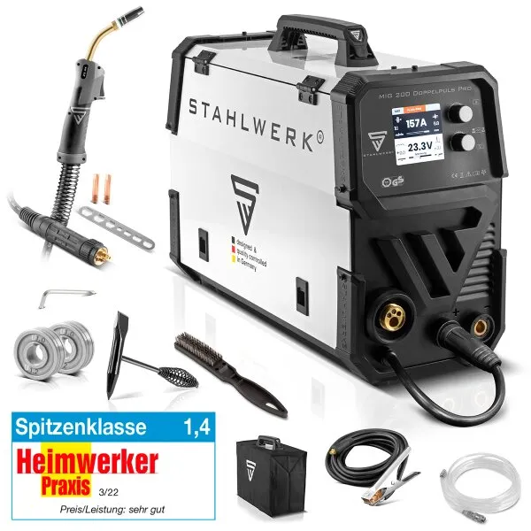 STAHLWERK MIG MAG 200 Double Pulse Pro volsynergisch lasapparaat met 200 ampère en AK25/MB25 lastoorts