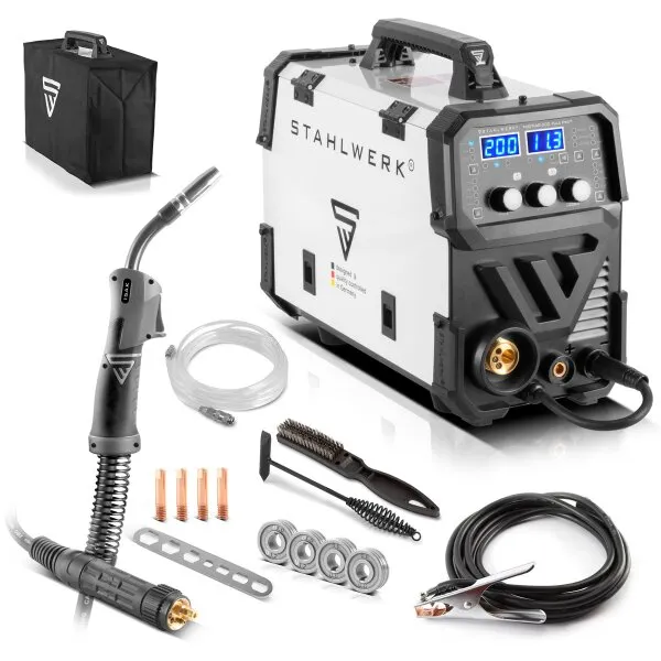 TWEEDE KEUZE STAHLWERK LASAPPARAAT MIG MAG 200 SPOT PULS PRO, VOLLEDIG SYNERGISCHE IGBT INVERTER, 5 IN 1 COMBINATIEAPPARAAT MET