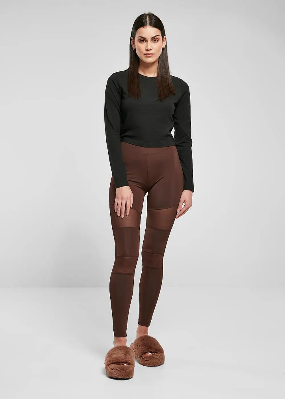 URBAN CLASSICS DAMES LEGGINGS MET ELASTISCHE TAILLEBAND EN MESHDETAILS BRUIN