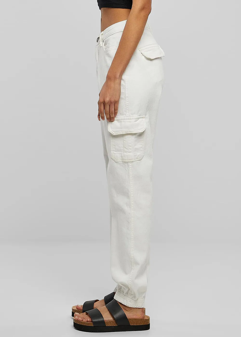 Urban Classics Dames Organic Stretch Cargo Jeansbroek wit
