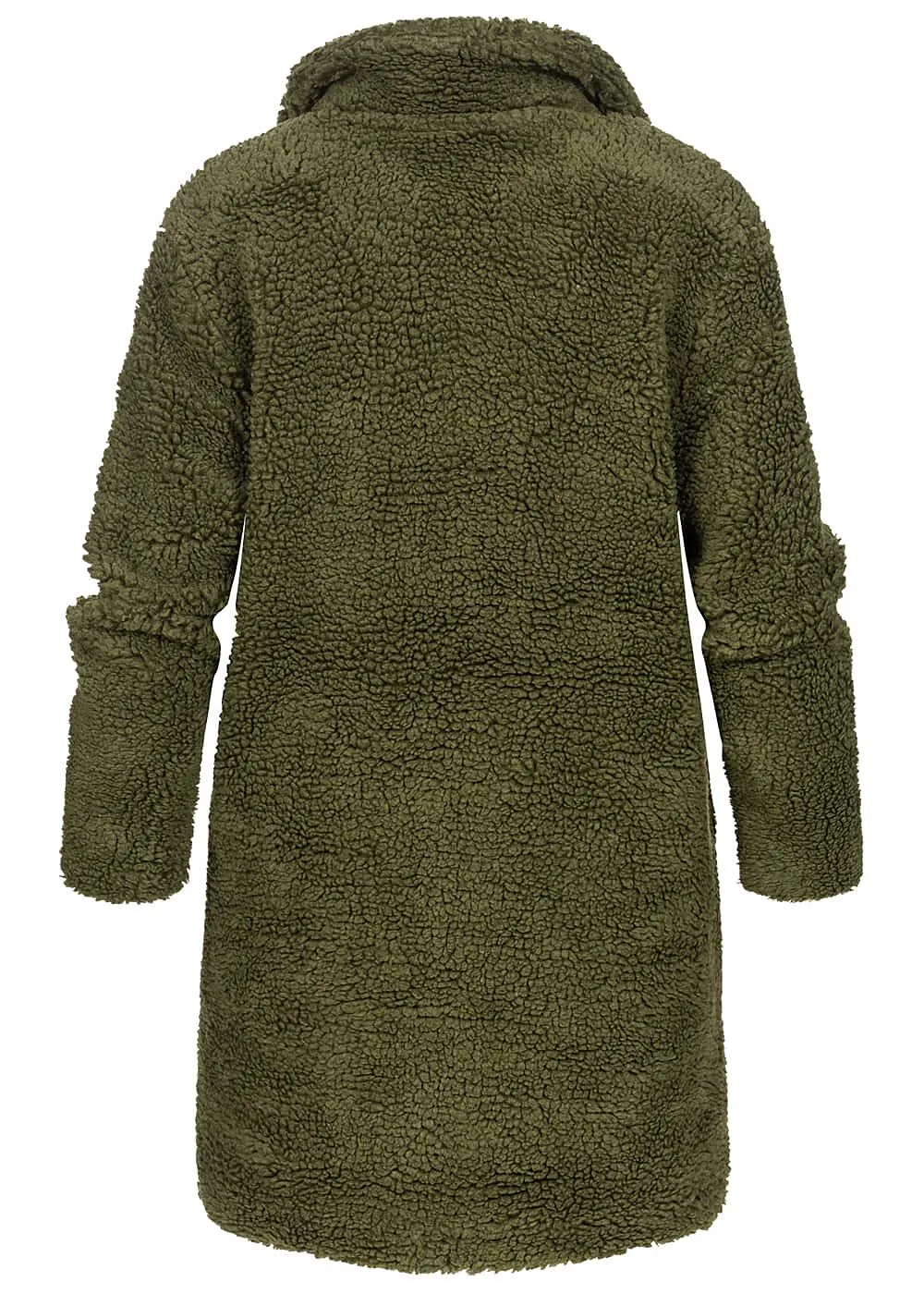 Urban Classics Dames Oversized Teddyfell Coatigan met 2 Ritszakken olijfgroen