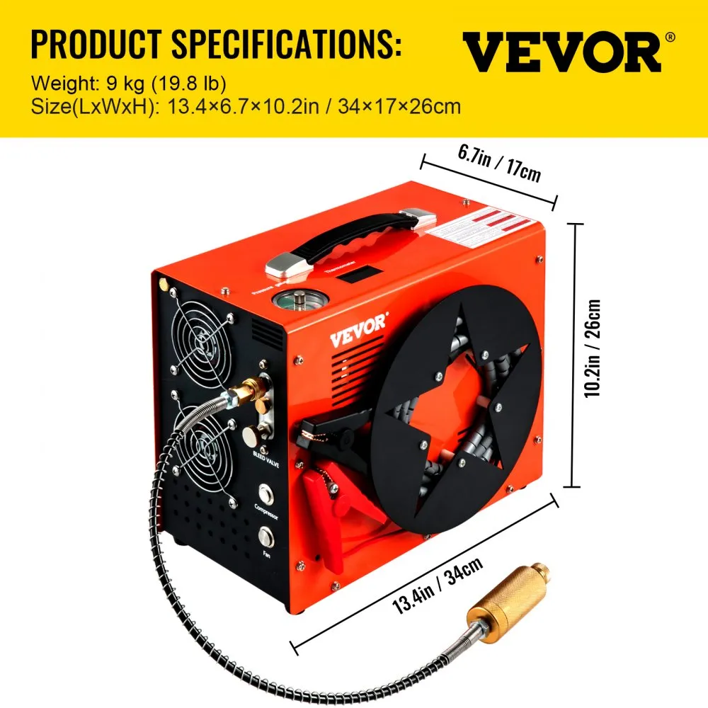 VEVOR Luchtcompressor Elektrische Luchtcompressorpomp 350 W Hogedrukluchtpomp 4500 Psi Luchtcompressor met Automatische Uitschak