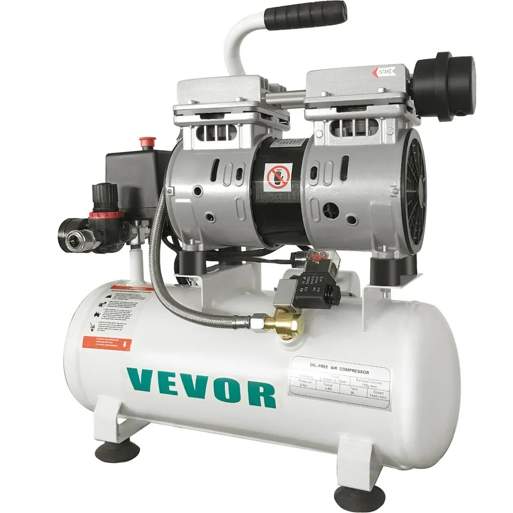 VEVOR Luchtcompressor Olievrije Compressor Pomp Draagbaar 550W Olievrije Stille Compressor 9L Olievrije Draagbare Luchtcompresso