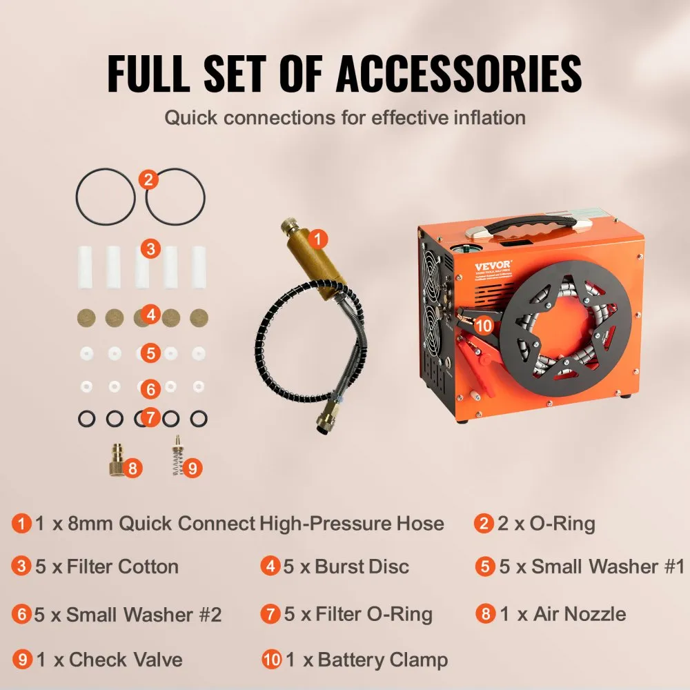 VEVOR PCPCOMPRESSOR 30MPA / 4500PSI LUCHTCOMPRESSOR 1L DRAAGBARE PCPCOMPRESSOR DC12V EN AC120V 25MIN INSCHAKELDUUR LUCHTPOMP 6